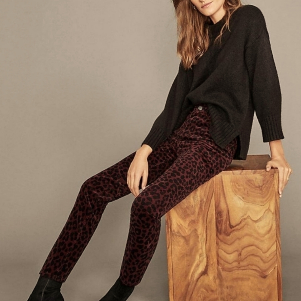 Ann Taylor High Rise Straight Leopard Print Velvet Jean Pant